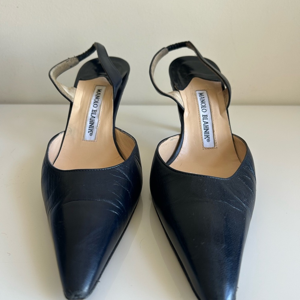 Manolo Blahnik Navy Blue Carolyne Women's Shoes